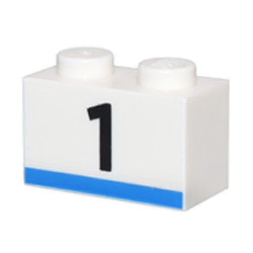 Brick 1x2 with Black 1 and Blue Line White