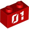 Brick 1x2 Number 114 Bright Red