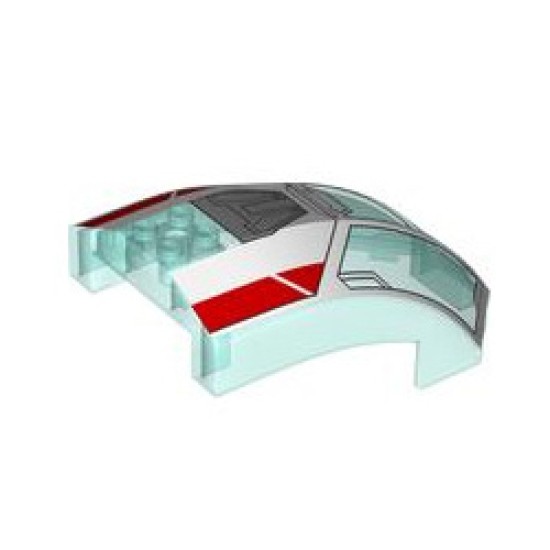 Bow Shell 6x10x4 22/45 Degree with White and Red Stripes Transparent Light Blue