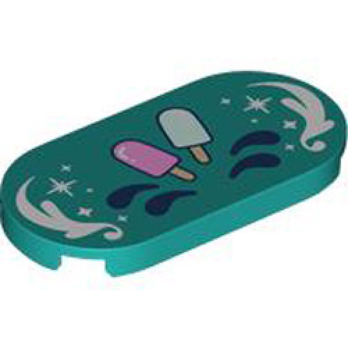 Tile 2x4 Circle with Ice Creams Bright Bluish Green