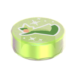 Flat Tile 1x1 Round with Green Fairy Godmother Fauna Transparent Green with Opalescence