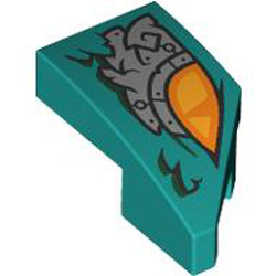 Left Plate 1x2 with Bow 45 Degree Number 4 Bright Bluish Green