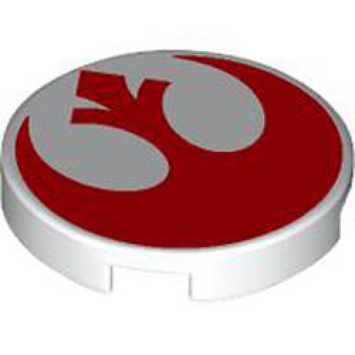 Flat Tile 2x2 Round with Red Rebel Alliance Symbol White