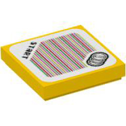 Flat Tile 2x2 with Sticker Number 128 Bright Yellow