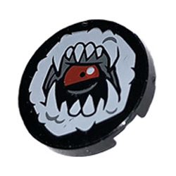 Flat Tile 2x2 Round with White Open Mouth with Fangs with Bottom Stud Holder Black