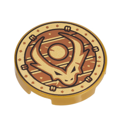 Flat Tile 2x2 Round with Gold Dragon Head Warm Gold