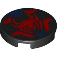 Flat Tile 2x2 Round with Red Spider and Earth Blue Markings Black