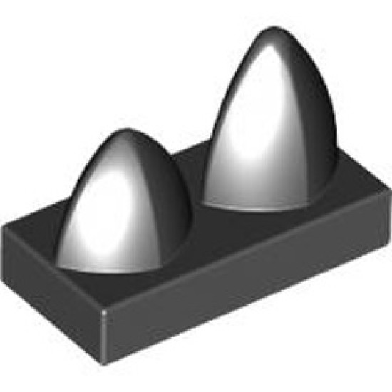 Plate 1x2 with 2 Vertical Teeth Black