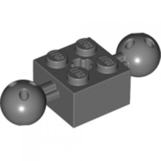 Brick 2x2 with 2 Balls Diameter 10.2 with Cross Axle Center Hole Dark Stone Grey