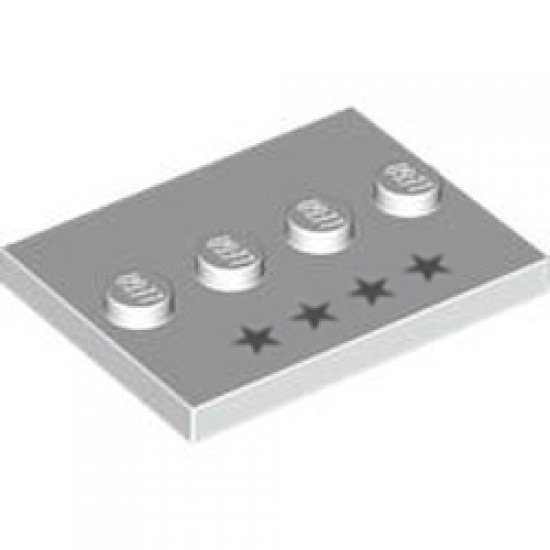 Plate 3x4 with 4 Knobs with 4 Silver Stars White