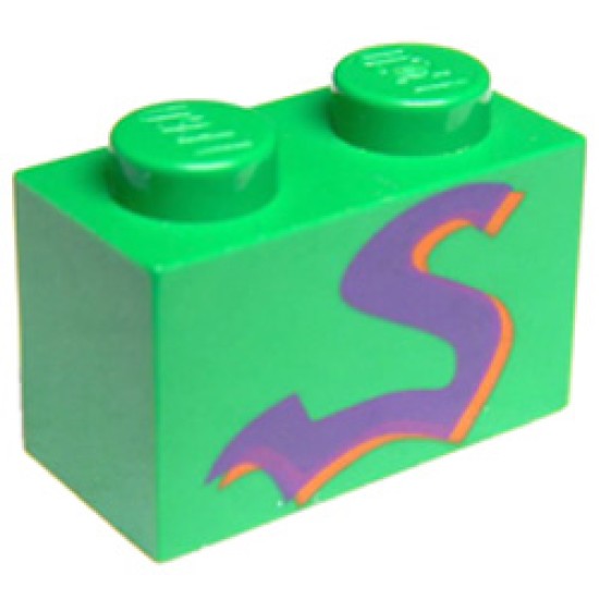 Brick 1x2 with Purple Snake Pattern Dark Green