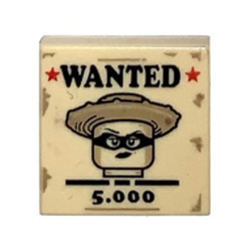 Flat Tile 2x2 with 'WANTED', '5.000' and Lego Masked Head with Hat Brick Yellow