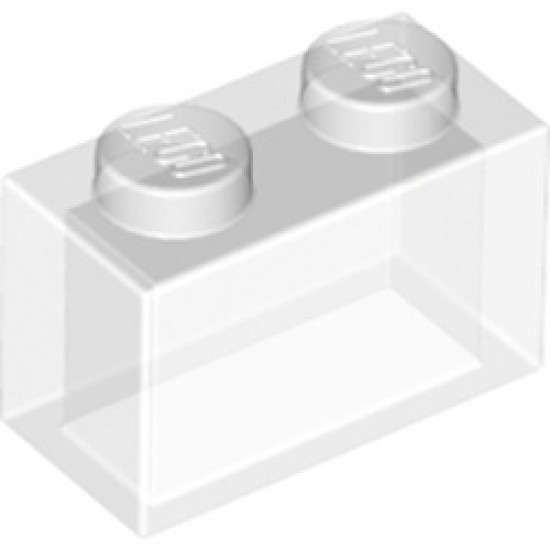 Brick 1x2 without Pin Transparent White (Clear)
