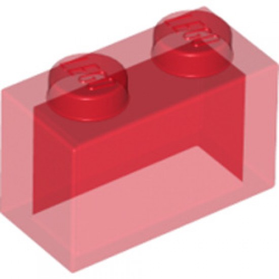 Brick 1x2 without Pin Transparent Red