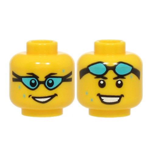 Dual Sided Head with Black Eyebrows and Medium Azure Water Drops Bright Yellow