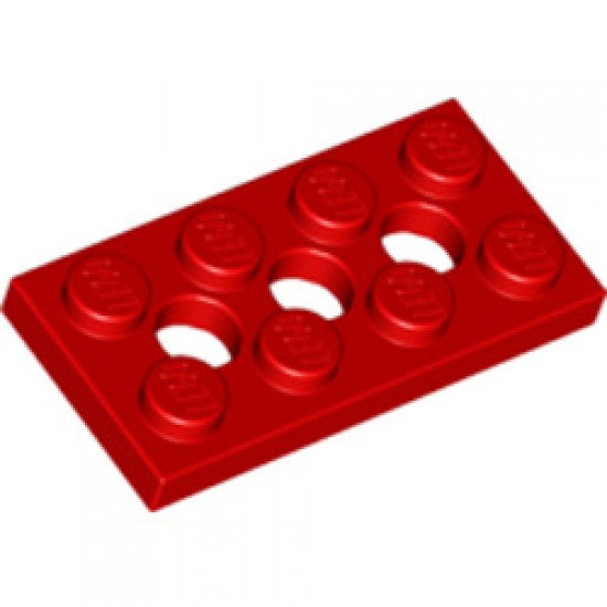Plate 2x4, 3 x Diameter 4.9 Holes Bright Red