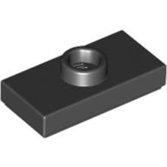 Plate 1x2 with 1 Knob and 1 Bottom Stud Black