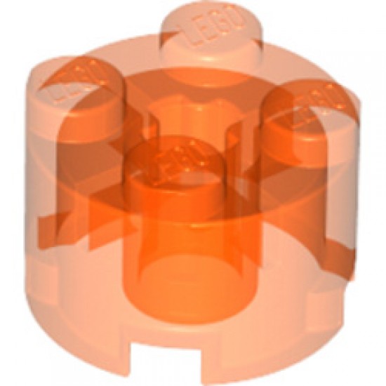 Brick 2x2 Circle with Cross Transparent Fluorescent Reddish Orange