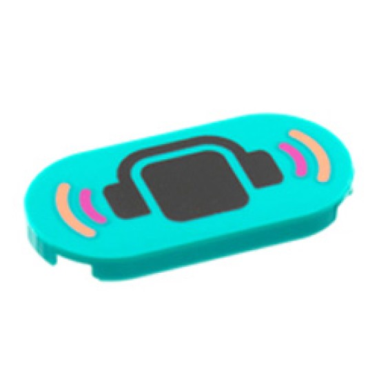 Tile 2x4 Circle Number 1 with Headphones and Soundwave Bright Bluish Green