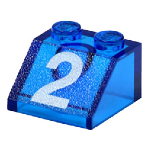 Roof Tile 2x2 / 45 Degree with Number 2 Transparent Blue