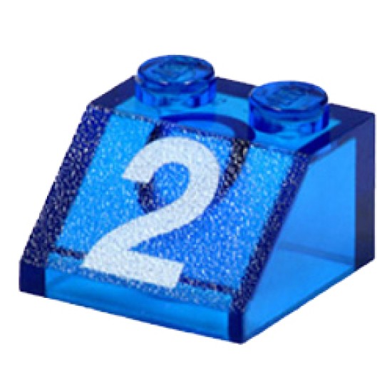 Roof Tile 2x2 / 45 Degree with Number 2 Transparent Blue