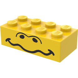 Brick 2x4 with Unibrow Eyes and Wavy Mouth Bright Yellow