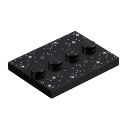 Plate 3x4 with 4 Knobs with Stars Black