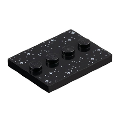 Plate 3x4 with 4 Knobs with Stars Black