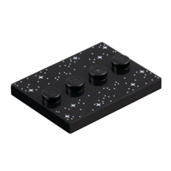 Plate 3x4 with 4 Knobs with Stars Black