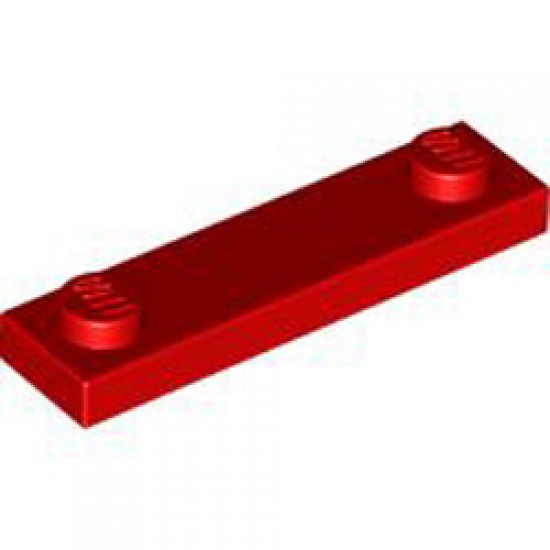 Plate 1x4 with 2 Knobs with Underside 3 Studs Bright Red