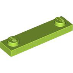 Plate 1x4 with 2 Knobs with Underside 3 Studs Bright Yellowish Green