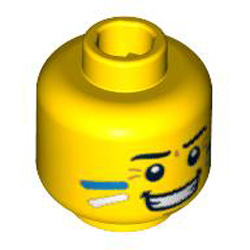 Mini Head with Blue and White Face Paint Stripes on Cheeks Bright Yellow