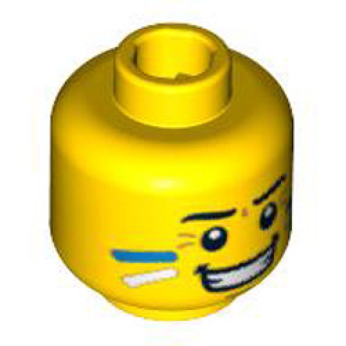 Mini Head with Blue and White Face Paint Stripes on Cheeks Bright Yellow