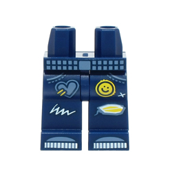 Minifigure Hips with Legs with Patches Heart and Smiley Earth Blue