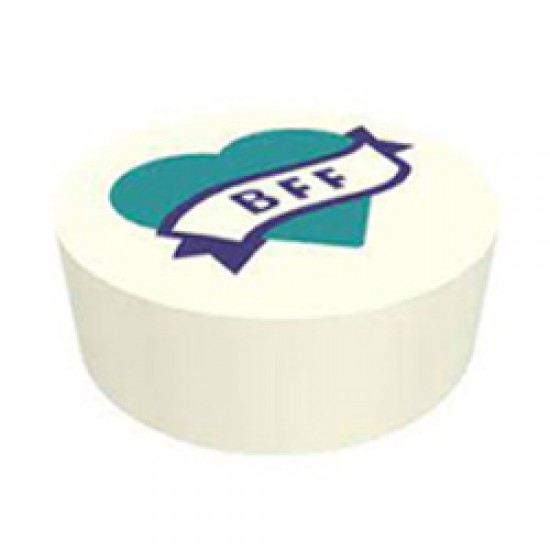 Flat Tile 1x1 Round with Bright Bluish Green Heart and Banner with BFF White