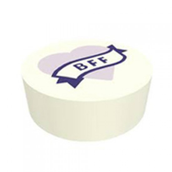 Flat Tile 1x1 Round with Lavender Heart and Banner with BFF White