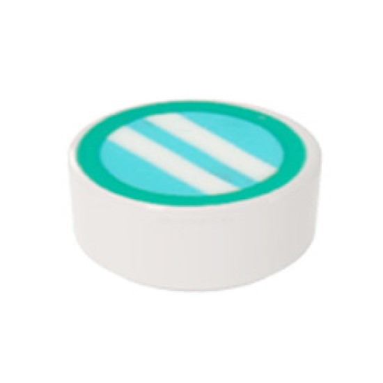 Flat Tile 1x1 Round with Medium Azure Circle with Stripes White