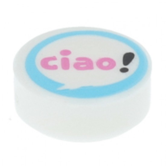 Flat Tile 1x1 Round with ciao in Speech Bubble White