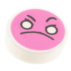 Flat Tile 1x1 Round with Angry Face White