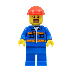 Construction Worker with Blue Jacket with Pockets and Orange Stripes Minifigure