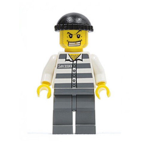 Jail Prisoner with Prison Stripes and Black Knit Cap and Gold Tooth Minifigure