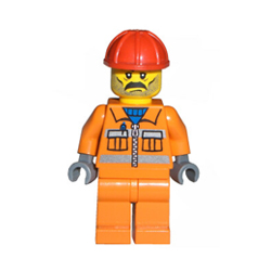 Construction Worker with Orange Zipper and Safety Stripes Minifigure