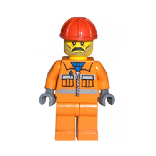 Construction Worker with Orange Zipper and Safety Stripes Minifigure
