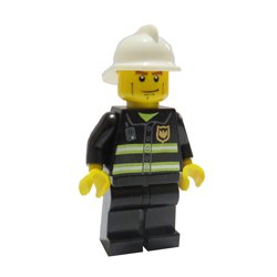 Fireman in Reflective Stripes and White Fire Helmet Minifigure