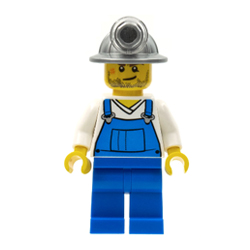 Miner with Bright Blue Overalls over V-Neck Shirt Minifigure