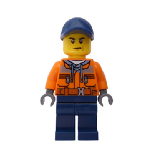 Male Construction Worker with Orange Safety Jacket and Reflective Stripe Minifigure Male Construction Worker with Orange Safety Jacket and Reflective Stripe Minifigure