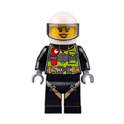 Female Firefighter in Reflective Stripes and White Helmet Minifigure