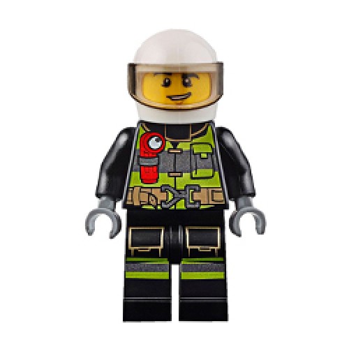 Male Firefighter in Reflective Stripes and White Helmet Minifigure Male Firefighter in Reflective Stripes and White Helmet Minifigure
