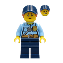 Female City Police Officer with Light Royal Blue Shirt with Badge and Radio and Dark Orange Ponytail Minifigure