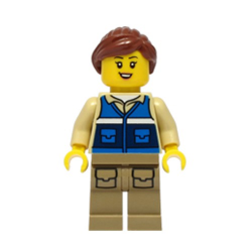 Female Wildlife Rescue Worker with Bright Blue Vest with RESCUE design on Back Minifigure Female Wildlife Rescue Worker with Bright Blue Vest with RESCUE design on Back Minifigure